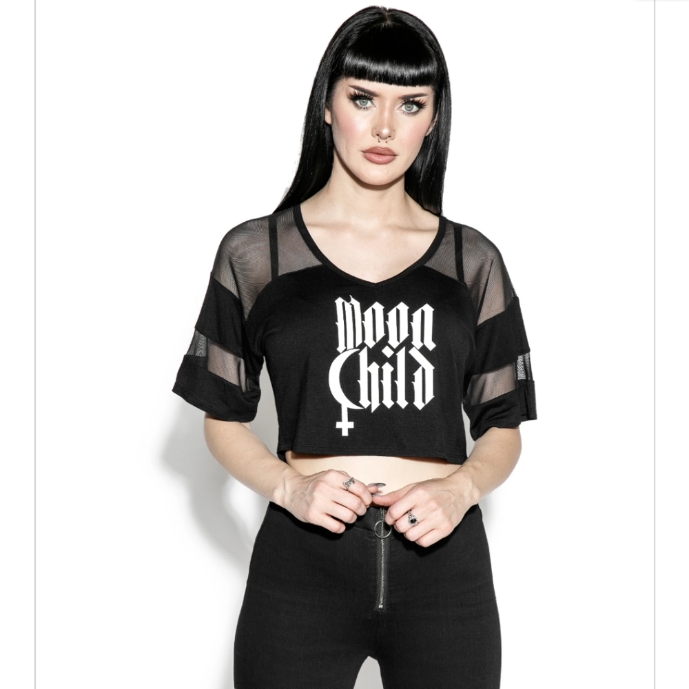 Black Mesh Crop Top - Picture 2 of 11